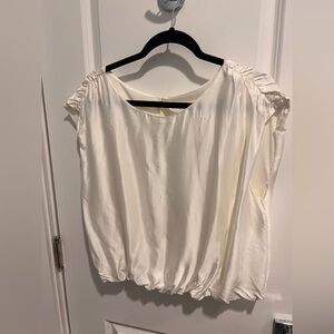 Anthropologie Satin Rouched Sleeve Blouse Sleeveless